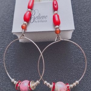 Rhodonite, Red Bamboo Coral & Silver Earring ⚡Final Price⚡